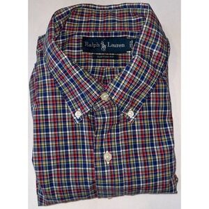 Ralph Lauren Oxford Custom Fit Button Down Shirt Men's XL  Plaid Polo‎ Pony logo
